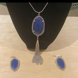 Beautiful blue costume jewelry set earrings& necklace.Silver hardware,long chain